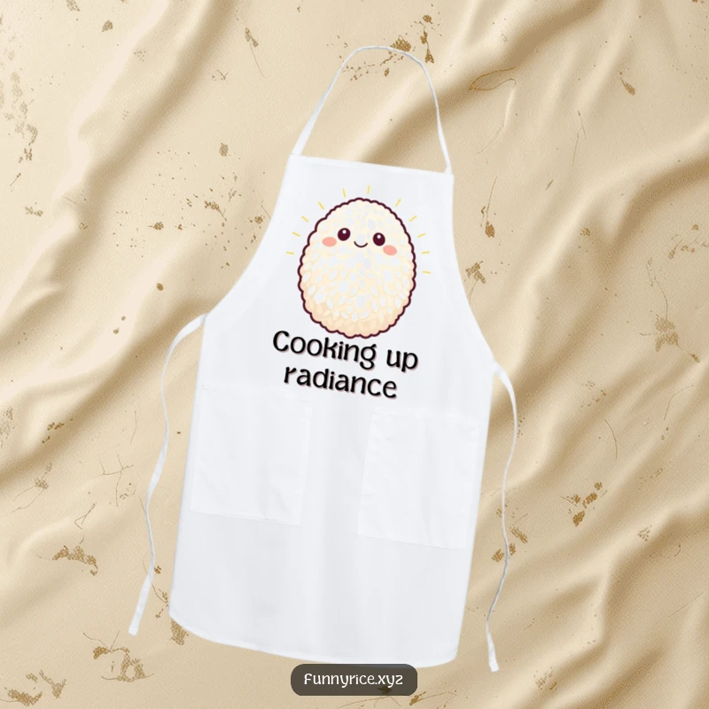 Funny apron featuring a single grain of rice beaming brightly, perfect for kitchen fun.