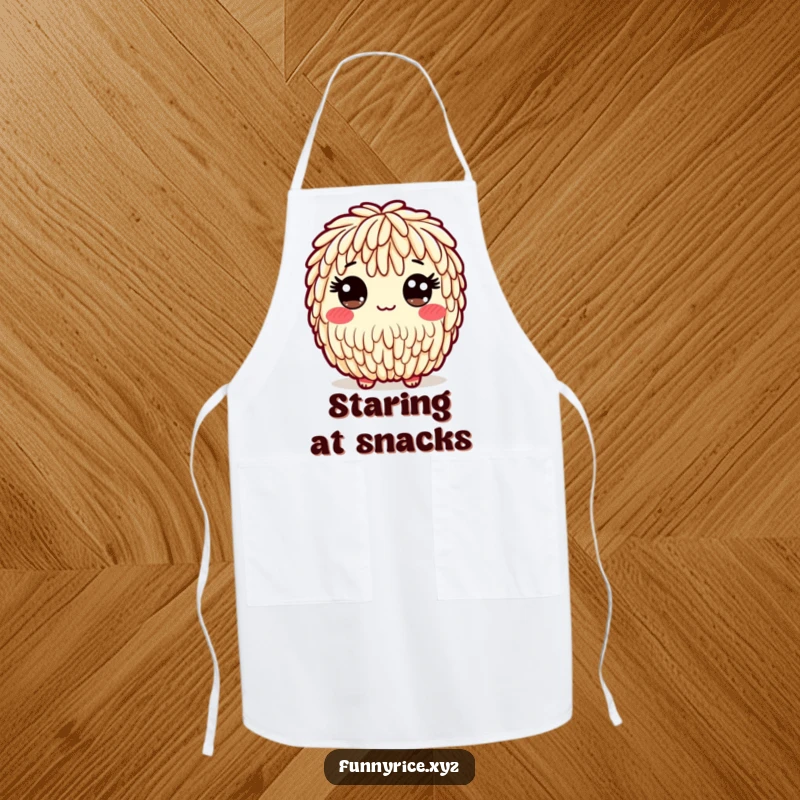 Funny apron featuring a playful rice character with a friendly, wide-eyed look, adding charm to cooking.