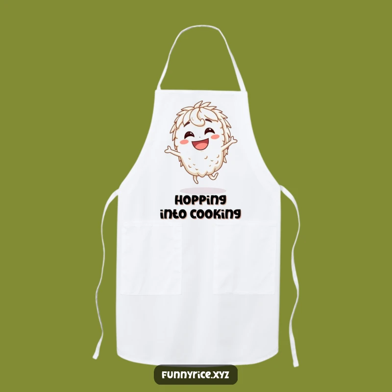 Funny Grinning Rice Character Hop Apron - Cook with a Smile and Laugh