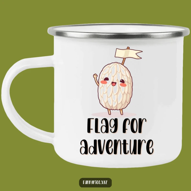 Funny Waving Rice Camping Mug: Your Celebratory Companion