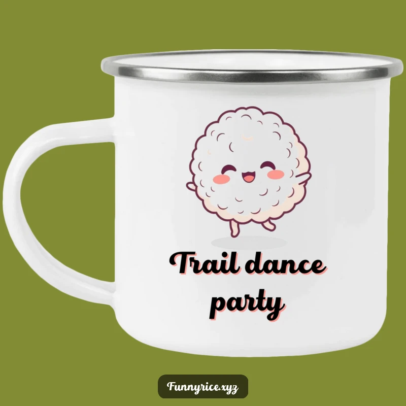Funny Dancing Rice Camping Mug: Happy Hydration, Humorous Outdoor Gift
