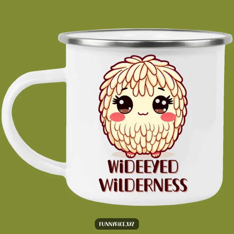 Funny Wide-Eyed Rice Camping Mug: Your Sweet Trail Companion