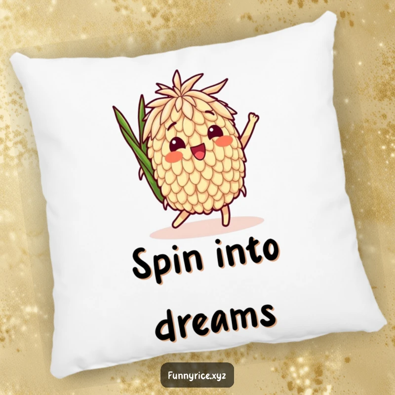 Funny Pillow: A delighted rice grain character in a playful spin, ideal for snuggly comfort and humorous charm.