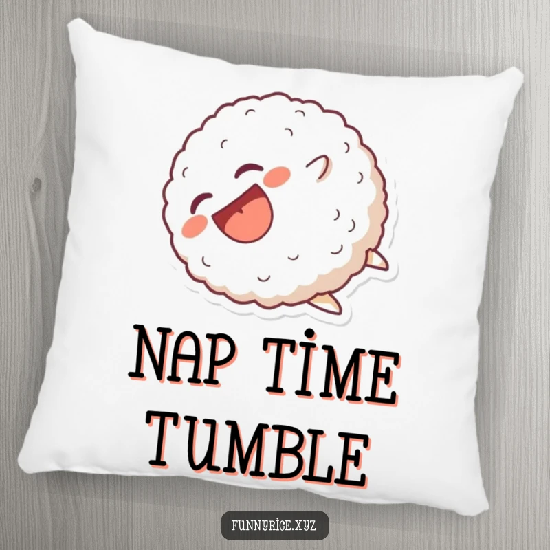 Funny Pillow: A laughing rice ball character tumbling head over heels, ideal for adding playful comfort and humor.