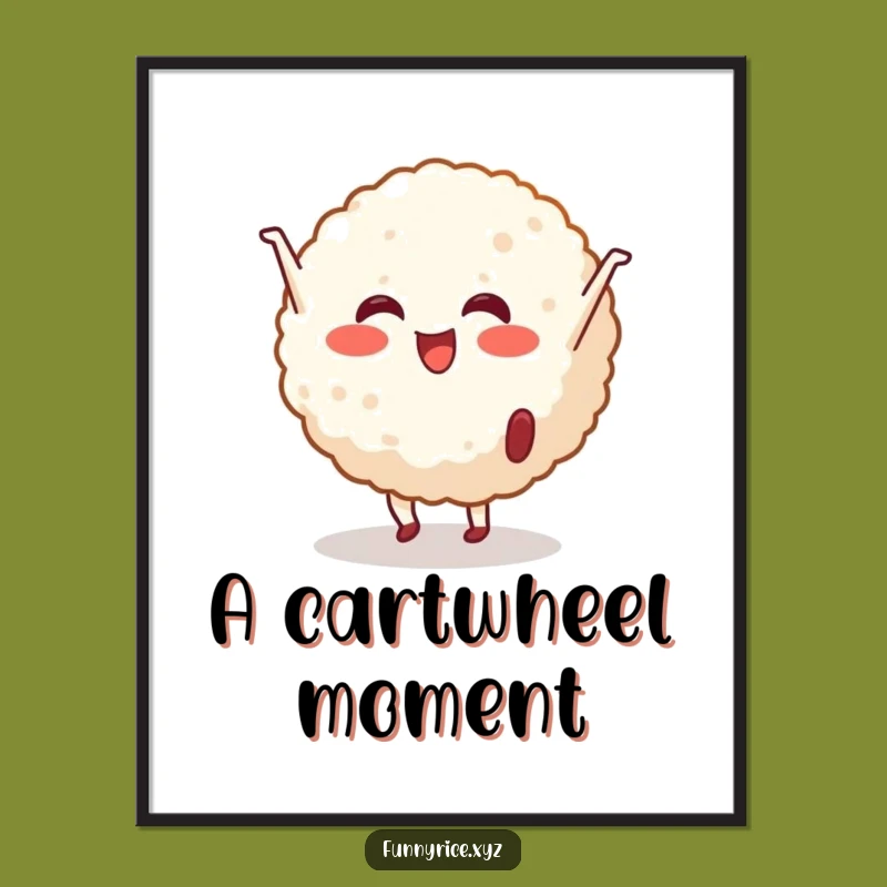 Funny Cheerful Rice Ball Cartwheel Digital Print - Instant Energetic Art