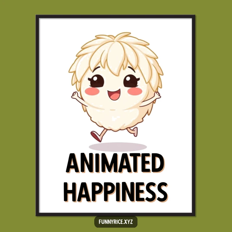 Funny Hopping Rice Digital Art: Printable Joyful Energy