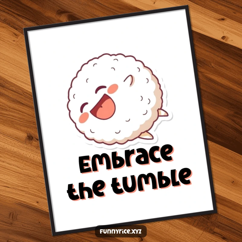 Funny Digital Art Print: A laughing rice ball character comically tumbling head over heels, a burst of downloadable fun.