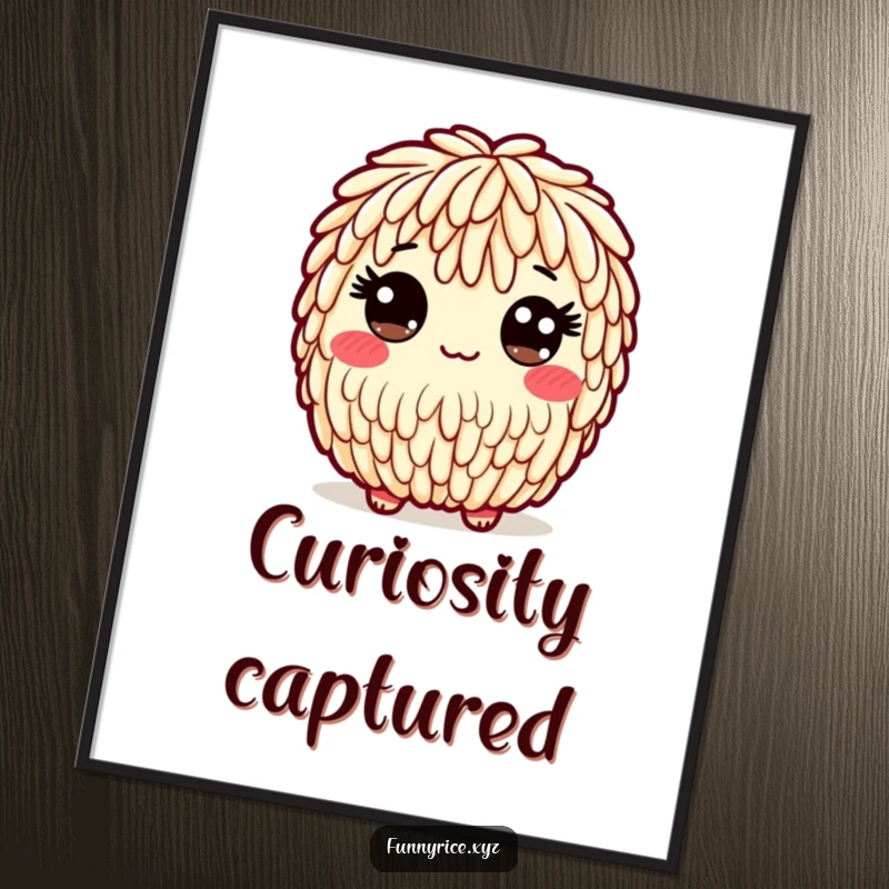 Funny digital art print of a playful rice character with a friendly, wide-eyed look, ready to print.