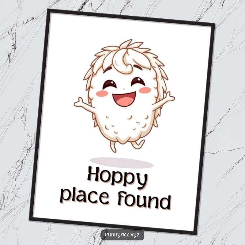 Funny Digital Art Print: A grinning rice character in a silly hop, a downloadable piece of pure, animated fun.