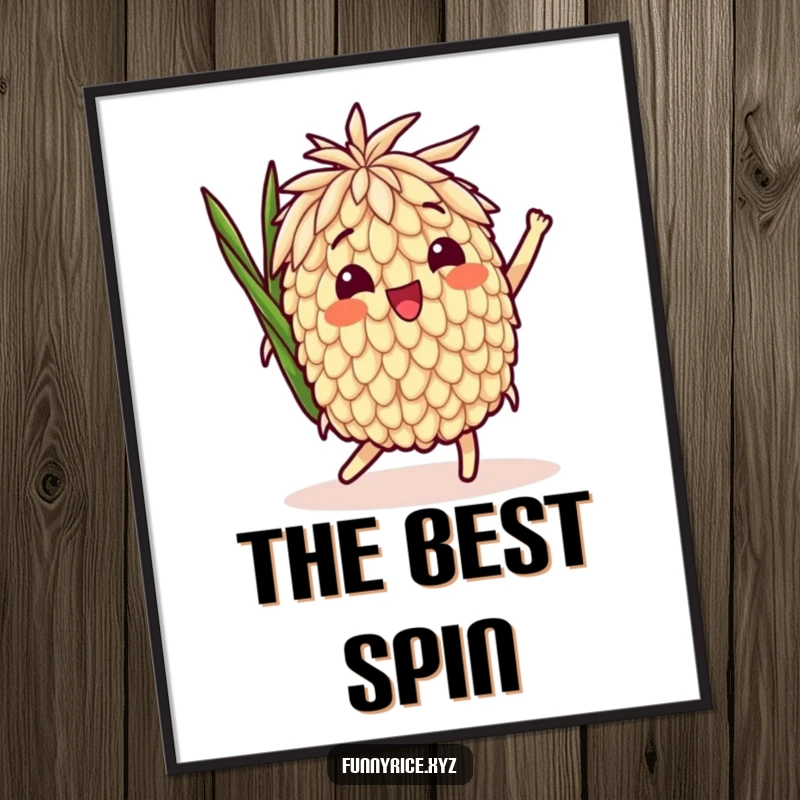 Funny Digital Art Print: A delighted rice grain character in a playful spin, a downloadable piece of animated fun.