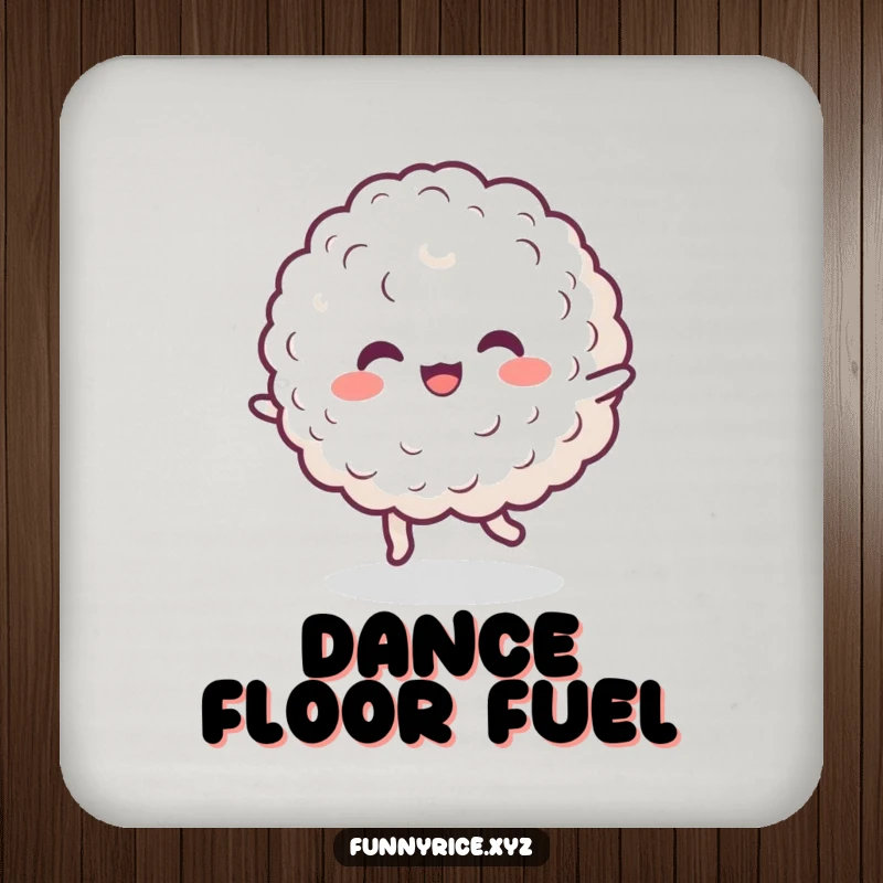 Funny drink coasters showcasing a happy blob of rice dancing, adding a cheerful element to table protection.
