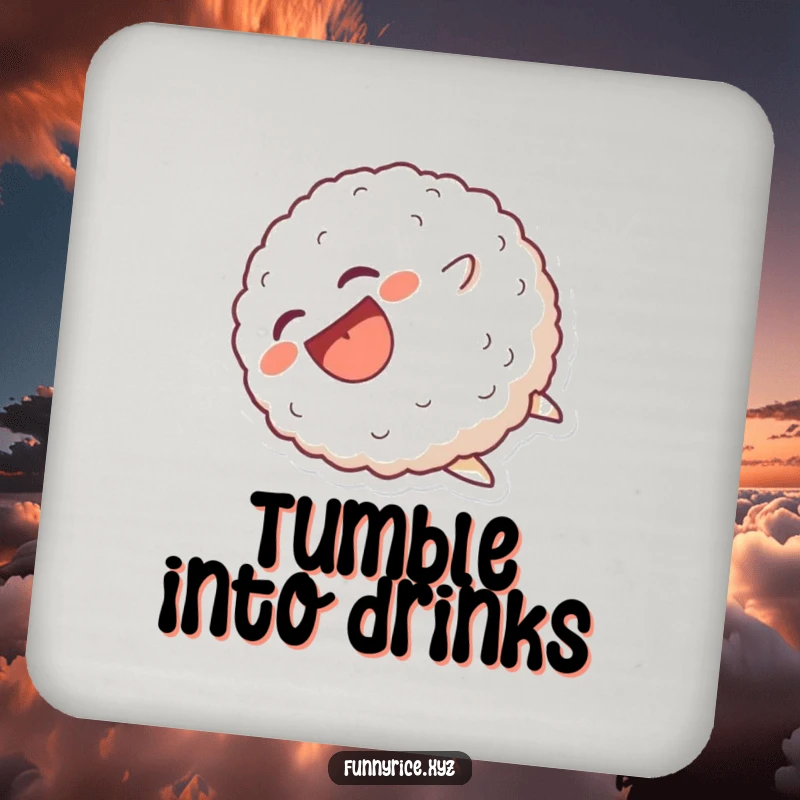 Funny Coaster: A laughing rice ball character tumbling head over heels, adding a touch of comical movement.