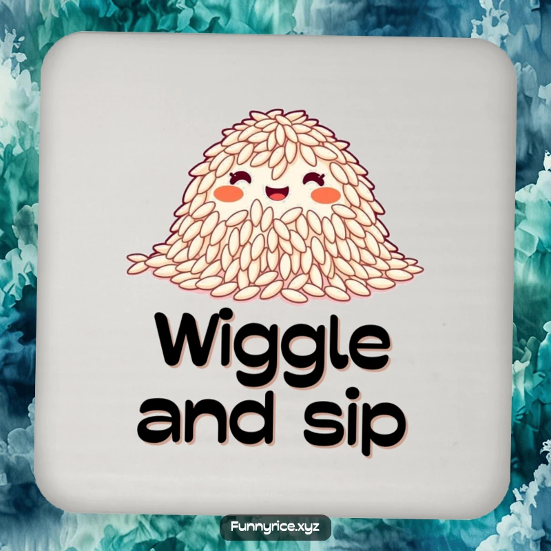 Funny Coaster: A happy pile of rice grains in a synchronized wiggle, adding a touch of playful rhythm to any drink.