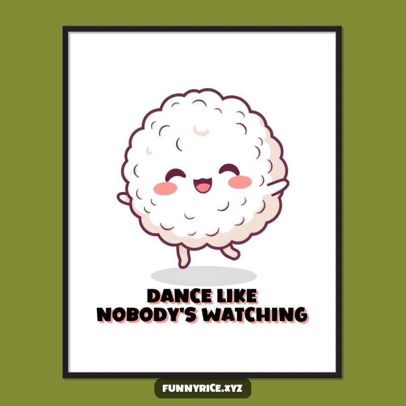 Funny Dancing Rice Poster: Cheerful Wall Art, Perfect Humorous Gift for Kitchens
