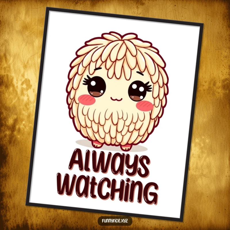 Funny poster of a playful rice character with a friendly, wide-eyed expression, bringing charm to decor.