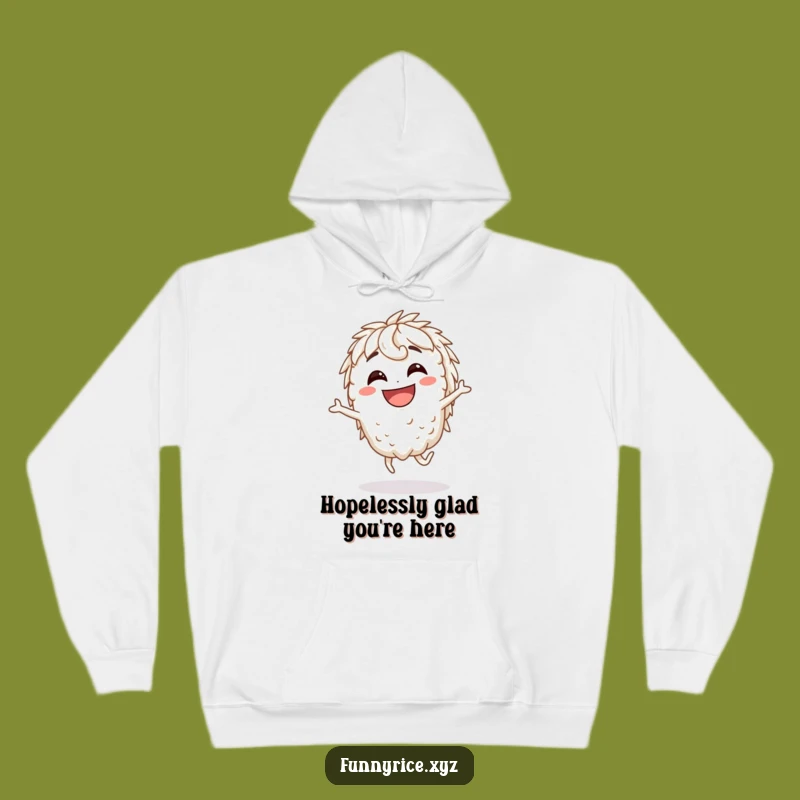 Funny Grinning Rice Character Hop Hoodie - Cozy Laughs Guaranteed