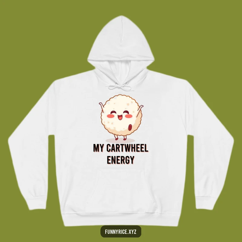 Funny Cheerful Rice Ball Cartwheel Hoodie - Cozy Comfort with Athletic Fun