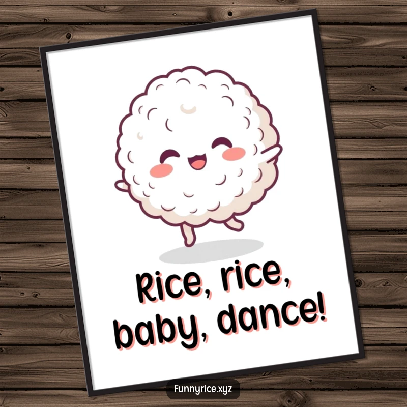 Free Printable Wall Art: A cheerful blob of rice performs a silly dance, bringing whimsical fun and personality to your wall.