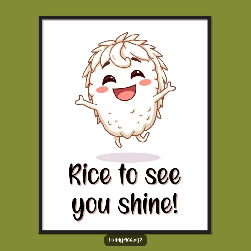 Funny Free Printable Wall Art: Grinning Rice Character Silly Hop Downloadable Decor