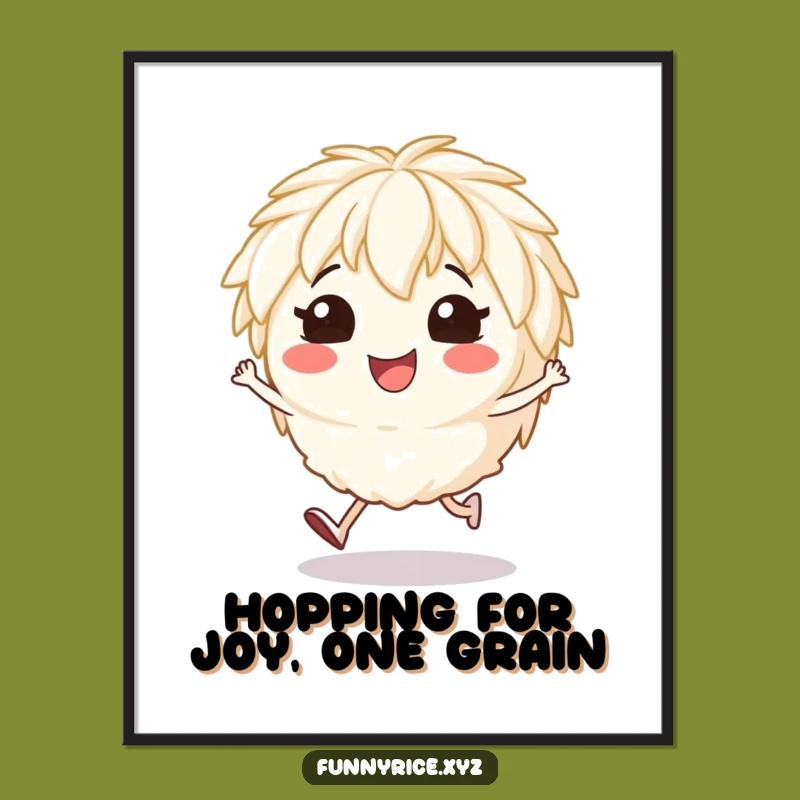 Funny Free Printable Wall Art: Hopping Rice Character, Hilarious Downloadable Decor