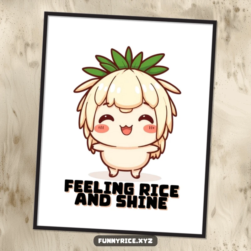 Funny Free Printable Wall Art: Happy rice character doing a comical head bob dance, adding funny decor.