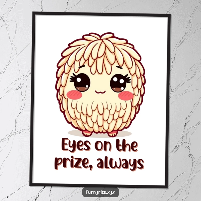 Funny Free Printable Wall Art of a playful rice character with big, friendly, wide eyes giving a welcoming look.