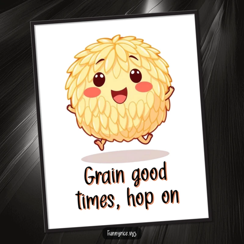 Free Printable Wall Art: A happy grain of rice hops with joy, bringing a playful and cheerful vibe to your wall decor.