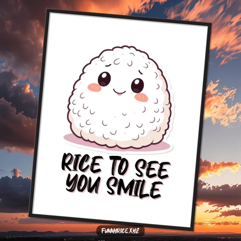 Free Printable Wall Art: A smiling mound of rice with eyes playfully rolls, creating a whimsical and cheerful focal point.