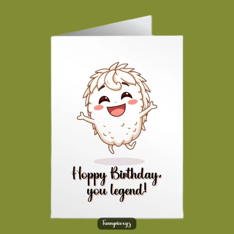 Free Printable Birthday Card: Funny Grinning Rice Guy Silly Hop Downloadable Gift