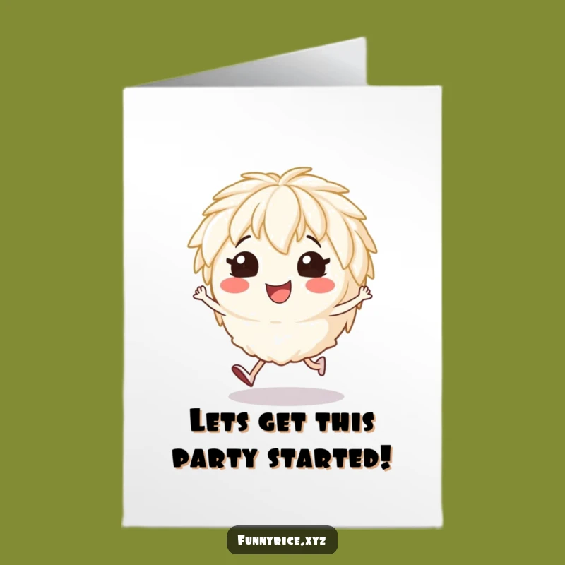 Free Printable Birthday Card: Hopping Rice Character, Your Funny Downloadable Gift