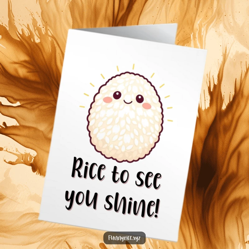 Funny Free Printable Birthday Card featuring a beaming bright rice grain character with a huge smile, spreading birthday cheer.