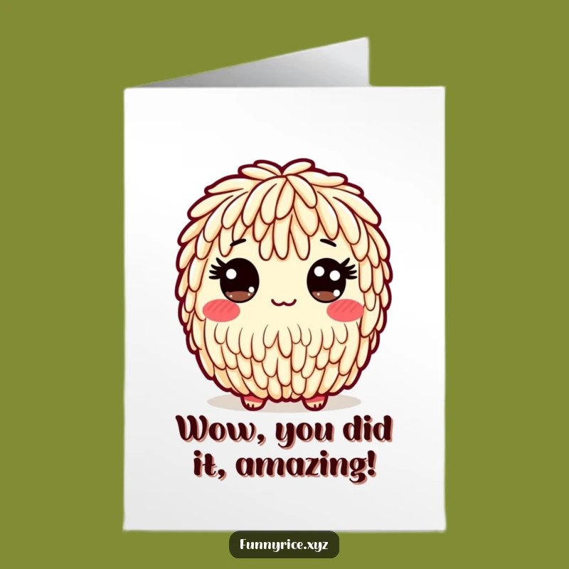Free Printable Congrats Card: Wide-Eyed Rice Character, Your Funny Downloadable Gift