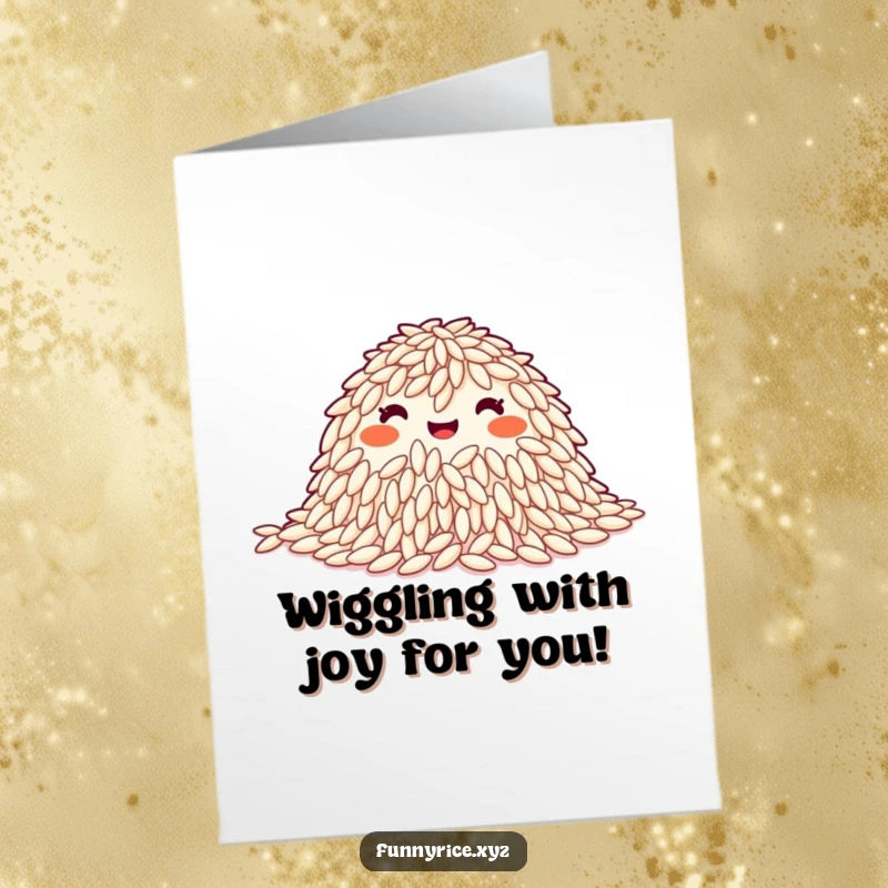 Funny Free Printable Congratulations Card with a happy pile of rice grains doing a synchronized, celebratory wiggle.