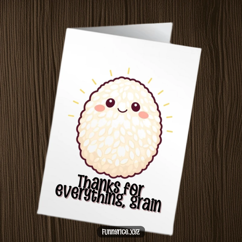 Funny Free Printable Thank You Card with a beaming bright rice grain character offering a warm, grateful smile.