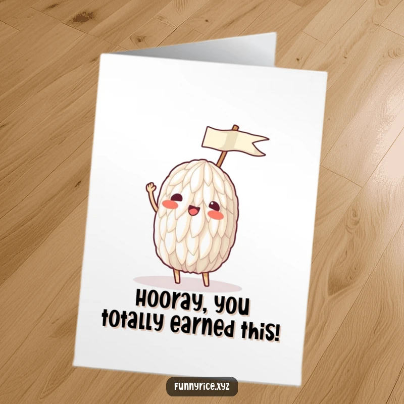 Funny Free Printable Thank You Card with a rice grain character enthusiastically waving a miniature ricepaper flag.