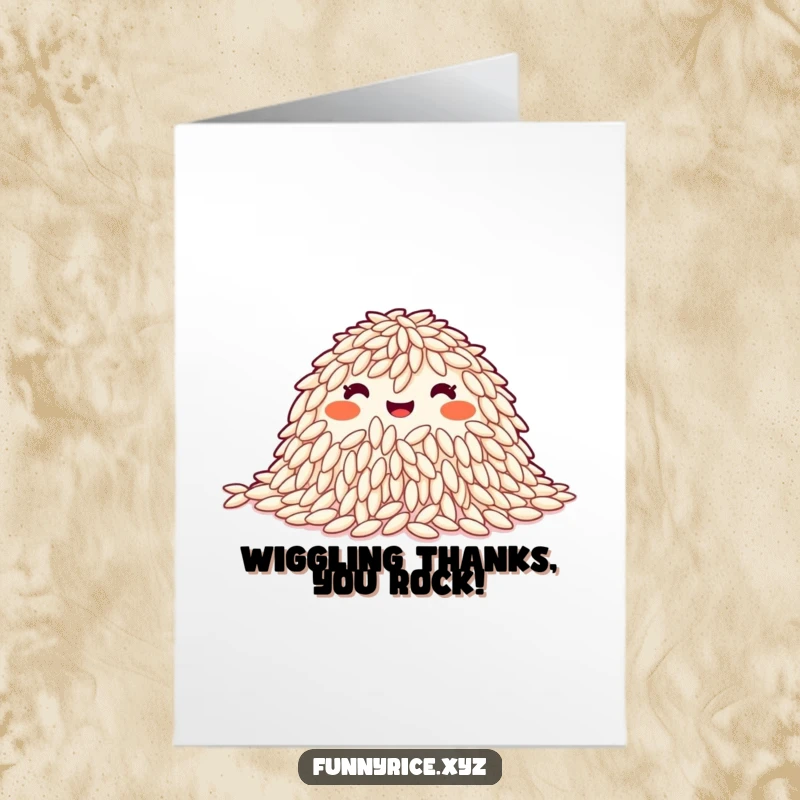 Funny Free Printable Thank You Card showing a happy pile of rice grains doing a synchronized, thankful wiggle.