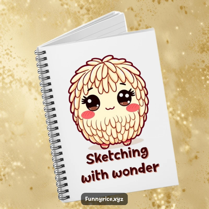 Funny notebook with a playful rice character with a friendly, wide-eyed look, perfect for notes.