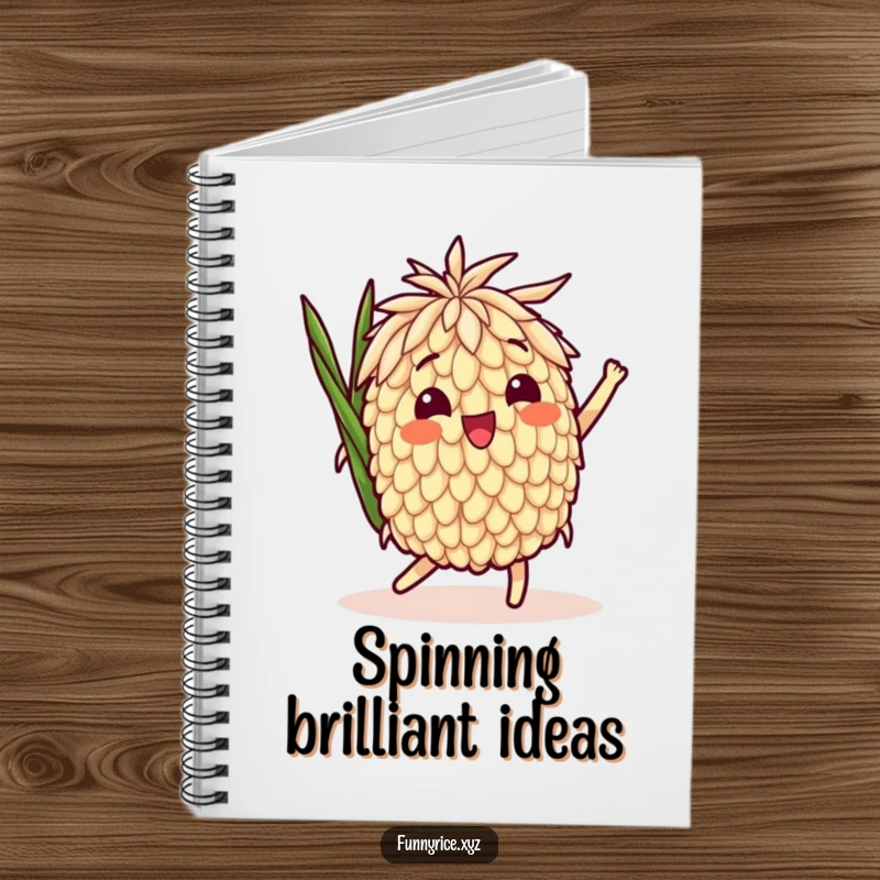 Funny Notebook: A delighted rice grain character in a playful spin, inspiring joyful thoughts and funny ideas.