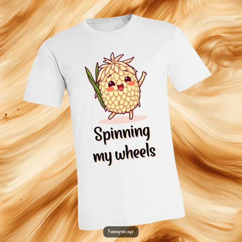Funny T-Shirt: A delighted rice grain character captured mid-playful spin, showcasing pure, unadulterated fun.