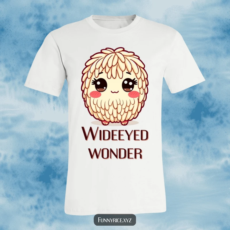 Funny t-shirt featuring a playful rice character with a friendly, wide-eyed look, conveying innocence.
