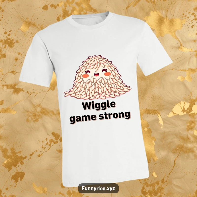Funny T-Shirt: A happy pile of rice grains in a synchronized wiggle, showcasing coordinated fun and positive energy.