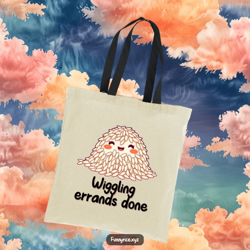 Funny Tote Bag: A happy pile of rice grains in a synchronized wiggle, ready to bring smiles on the go.